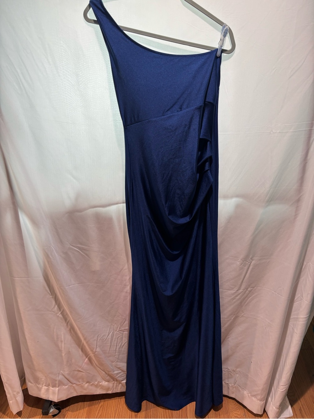 Fashion Nova One-Shoulder Navy Draped Gown